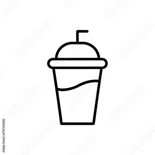 Simple outline icon of a refreshing cold drink in a clear cup with a straw