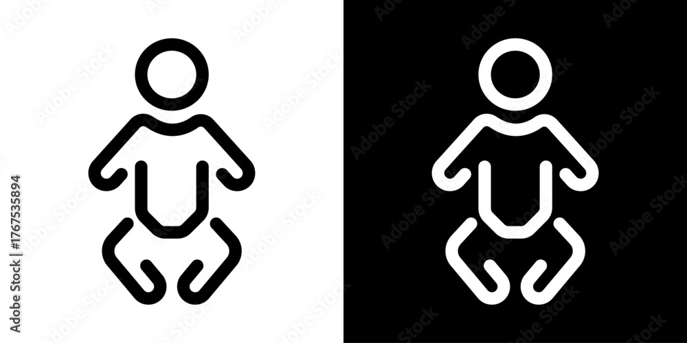 Obraz premium Baby icons in simple outline and filled styles. Vector illustration and logo design showing infant, newborn, and toddler symbols for childcare, family facilities and design projects.