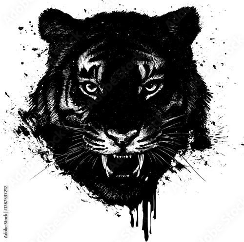 Spilled ink illustration of tiger