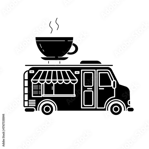 Coffee Truck Food Icon in Silhouette Style Vector Illustration