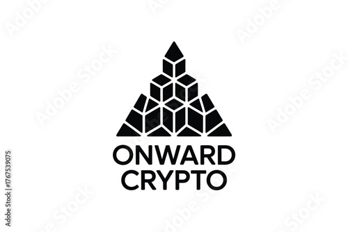 Logo of onward crypto with geometric triangle pyramid made of cubes and triangular shapes in black