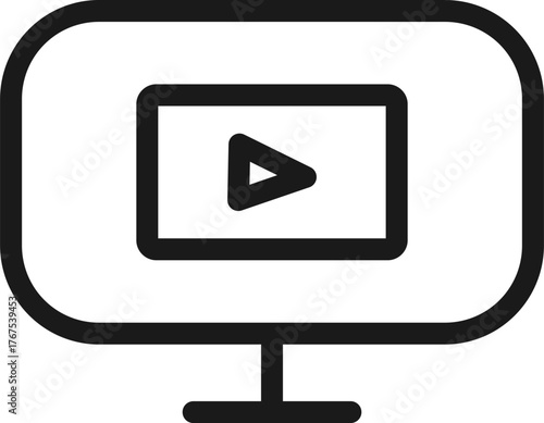 Video on Monitor Line Icon – Online Streaming Screen Symbol
