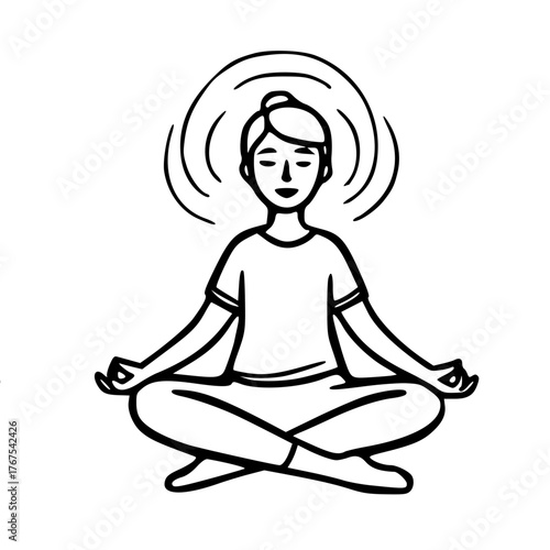 Meditation woman spiritual calmness outline vector icon