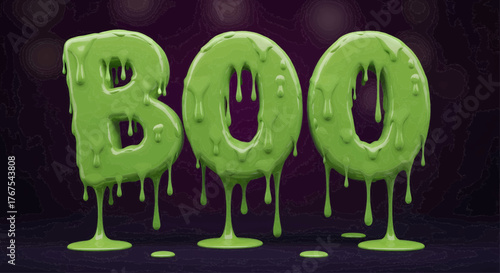 Creative vector illustration of the word BOO in dripping green slime for a spooky halloween celebration concept