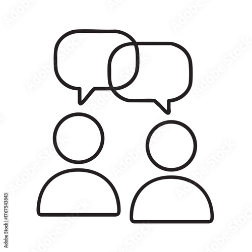 Simple line art illustration of people communicating with speech bubbles
