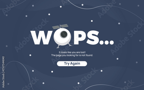 Wops error sign for website or apps software searching. error message on page searching while lost connection or disconnect internet