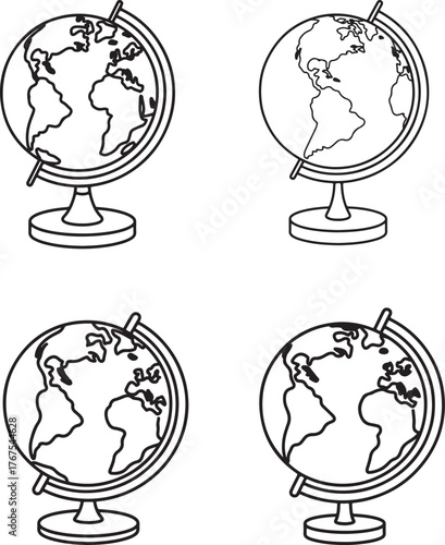 globe with world map on stand isolated on white background