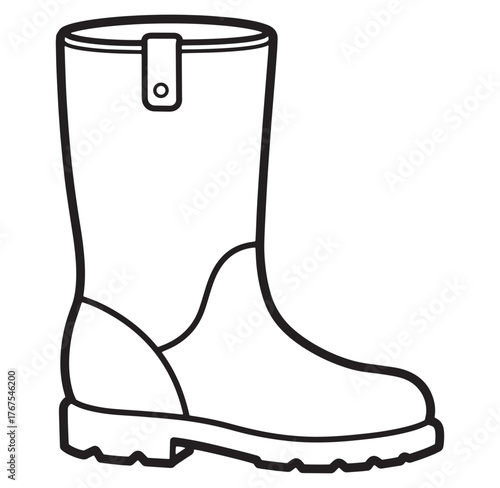 Simple outline illustration of a waterproof rubber boot isolated on white background