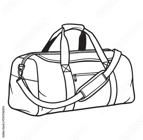 Vector illustration of a modern black and white duffel bag with shoulder strap
