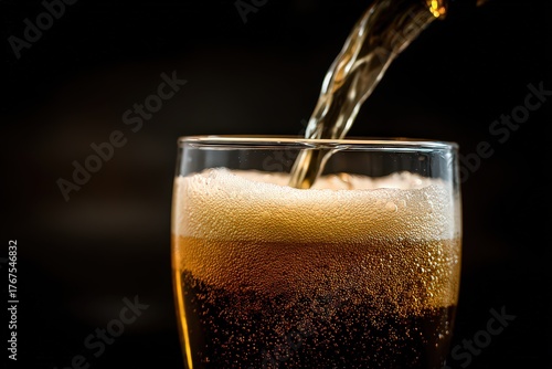Wallpaper Mural Pouring Golden Brown Liquid into Glass with White Foamy Bubbles Against Dark Background with Backlight Torontodigital.ca