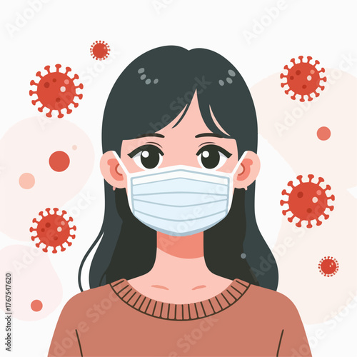 Illustration of a woman wearing a mouth mask