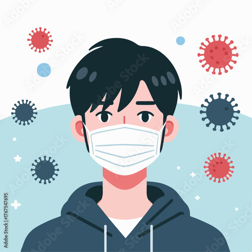 Illustration of a man wearing a mouth mask