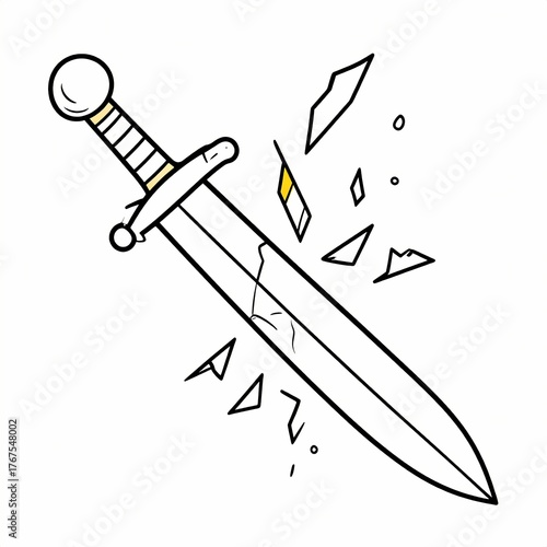 Broken Sword Illustration Shattered Blade with Debris.