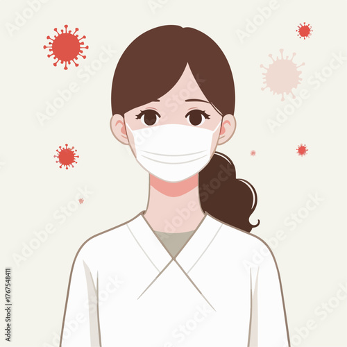 Illustration of a woman wearing a mouth mask