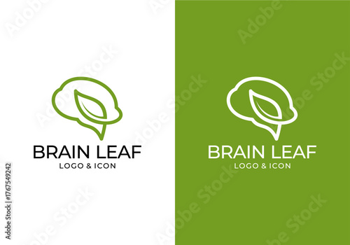 brain logo icon vector design with leaf