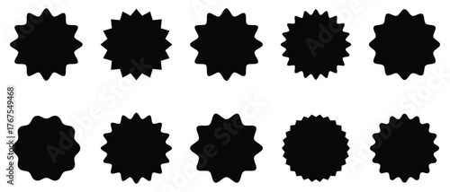 Vector Starburst and price sticker, sale or discount sticker,  Zigzag price sticker. Retro Price Tags and Blank Label Badges in Black.  Vector illustration.