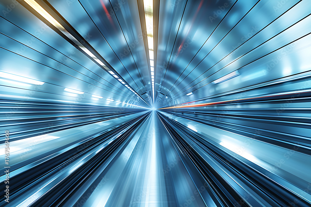 Fototapeta premium 流線型の光が走るハイスピードトンネルとスピード感ある構図