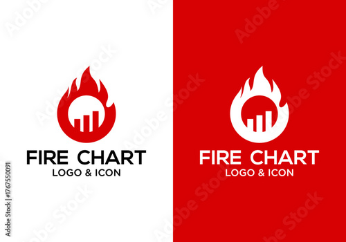 financial bar chart logo icon design with fire