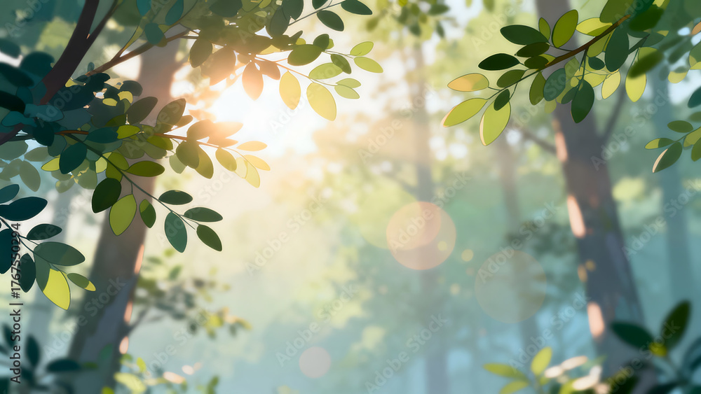 Obraz premium Sunlight filtering through forest leaves