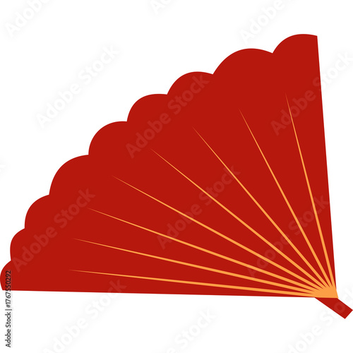 Red Chinese Folding Fan With Golden Accent Details On A Transparent Background