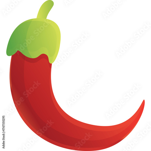 Red chili pepper with green stem and transparent background isolated with smooth gradients and soft lighting