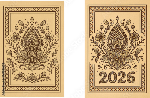Mehandi Design with Floral Vector  Card Template 2026