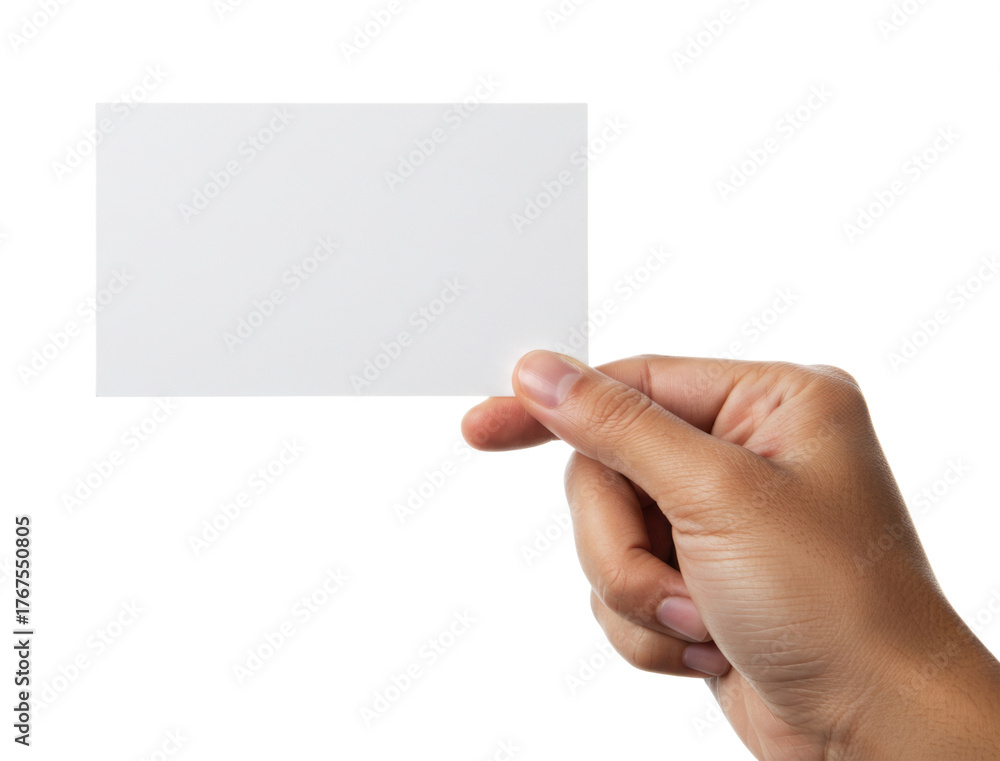 Obraz premium Hand holding a blank white card transparent background cutout png