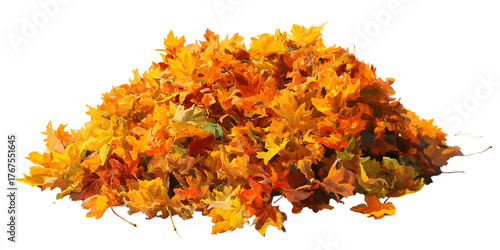 Pile of vibrant orange and yellow autumn leaves against a black background