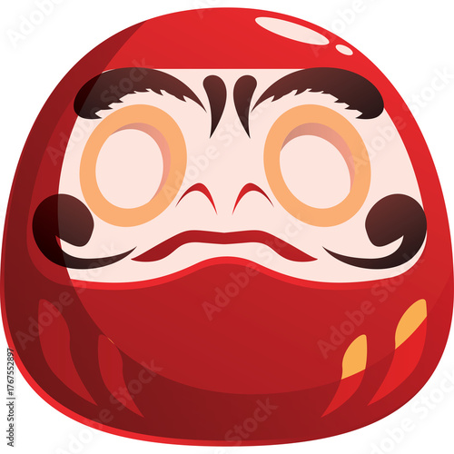 Red Daruma Doll Traditional Japanese Doll Icon Illustration With White Eyes And Angry Expression Isolated On Transparent Background