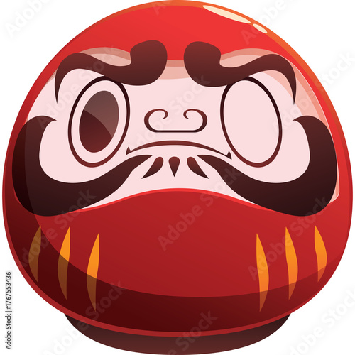 Red Daruma Doll With Black Facial Features And A Determined Expression Isolated On Transparent Background Detailed Vector Illustration
