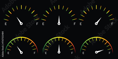 Car speedometer. Auto dashboard with gauge of speed, tachometer, odometer. Icons isolated on transparent background. Panel of meter of fuel, engine rpm and temperature. Sport car.  speedometer panels,