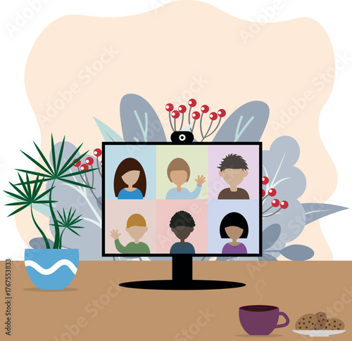 Illustration of a Video Call on a Computer
