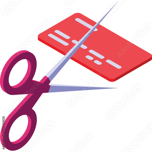 Red Credit Card Being Cut in Half by Scissors on Transparent Background