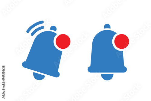 Blue notification bell icon set with red alert badges for active and inactive states in UI design