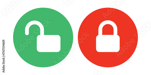Access control icon set with green unlocked and red locked padlock symbols for security interfaces