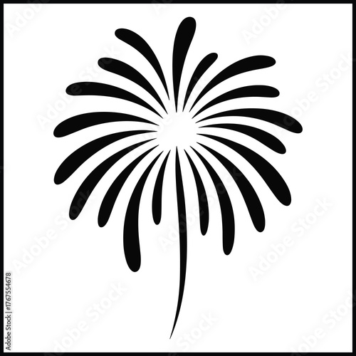 Vector Black Silhouette of a Firework with Long Curved Trails