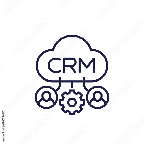 CRM icon with cloud and customers, line vector