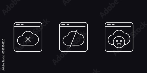 disconnect from server, cloud service offline icons, line design