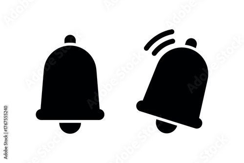 Notification bell icon set with static and ringing variants for UI and alert systems