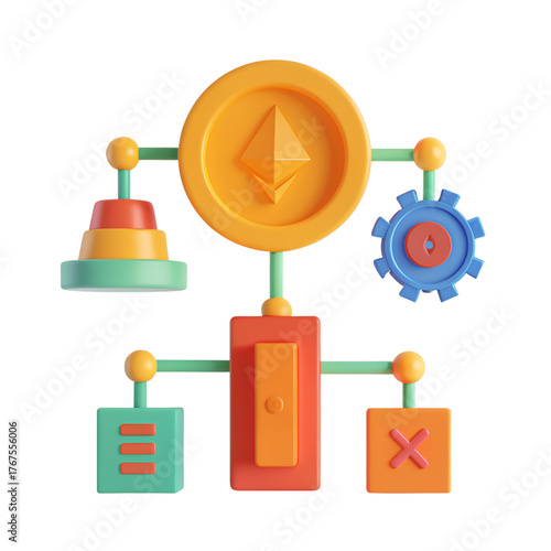 Colorful educational toy featuring various shapes and symbols, designed to engage children in learning about technology and innovation