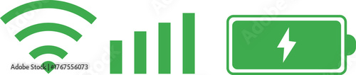 Signal strength wifi and battery icons technology. Connectivity and Power Status Indicators, Mobile Network Symbols
