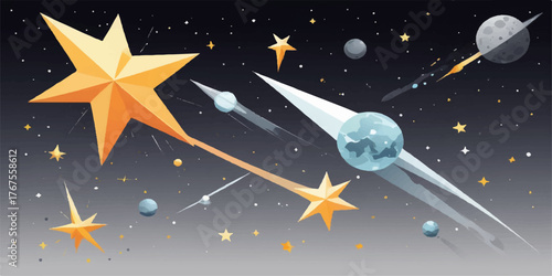 Abstract vector illustration of a dark night sky with stars and the moon, suitable for space, nature, or holiday art