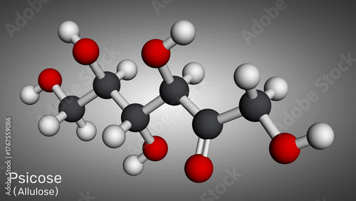Fotografie Allulose (D-psicose) molecule, ketohexose isomer of fructose, low-calorie and low-glycemic sweetener