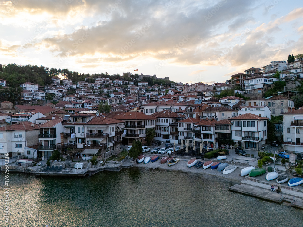 Naklejka premium Ohrid Town and Lake aerial view in North Macedonia
