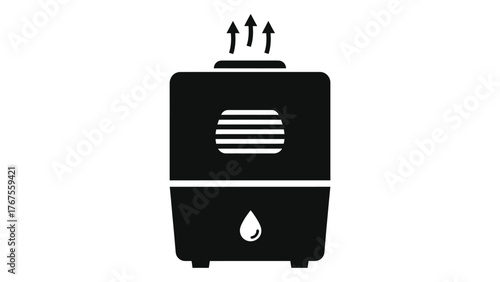 Black silhouette of a humidifier emitting vapor, on