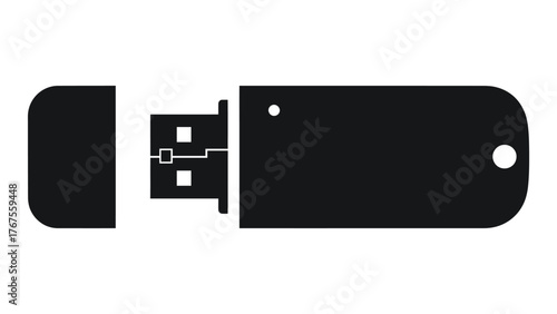 Black silhouette of a usb flash drive with cap removed, on