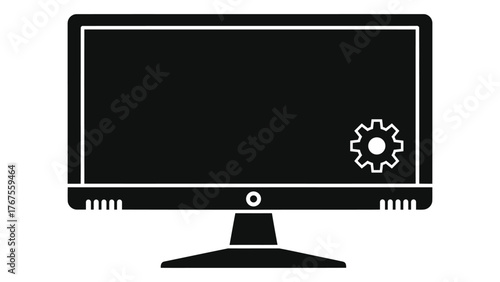 Computer monitor with a gear icon on the screen, symbolizing settings or configuration