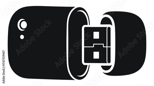 Black silhouette of a usb flash drive with the cap removed, on