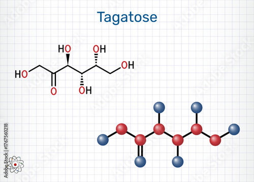 Tagatose molecule E957. Low-calorie sweetener for food and beverage, low glycemic index, prebiotic fermentation benefits.Sheet of paper in a cage. Vector illustration