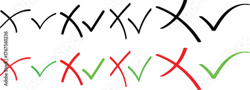 Check tick mark icon set. Cross box x check mark. check box icon with right and wrong buttons and yes or no checkmark on transparent background

